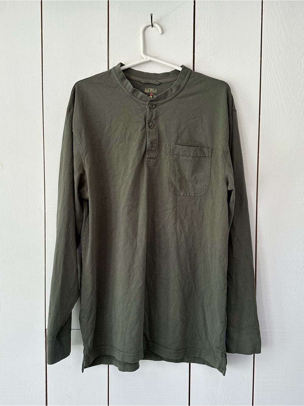 RedHead Henley Shirt Military Green Sz LT 100% Cotton